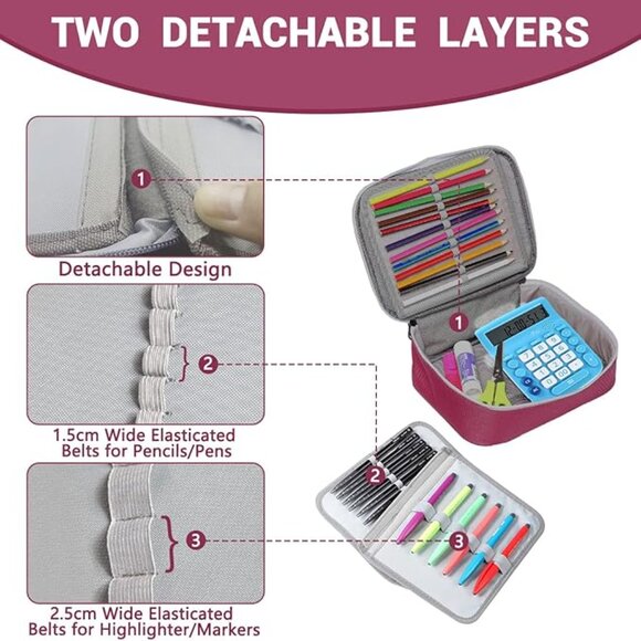 Vaschy Pencil Case Large Capacity Pen Holder Pouch with Mesh Pockets - Picture 6 of 7